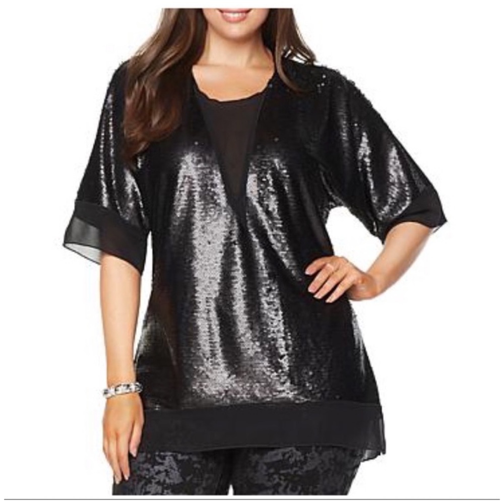 Melissa McCarthy Seven7 Black Sequin Blouse SZ Sma